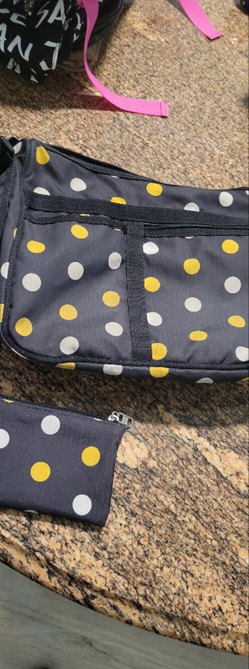 Hillard & Hanson Navy Crossbody with Yellow Polka Accent